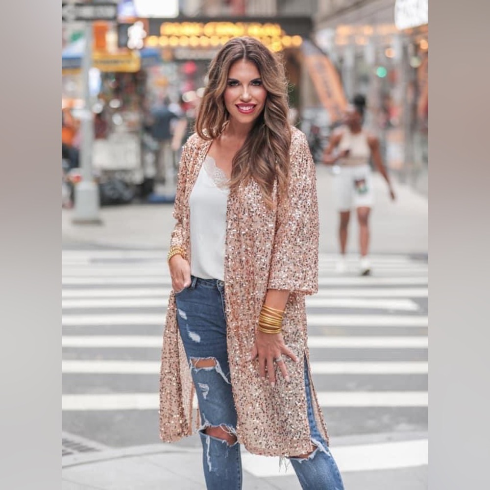 Jess Lea All Ritz Sequin Kimono in Rose Gold - Picture 2 of 4